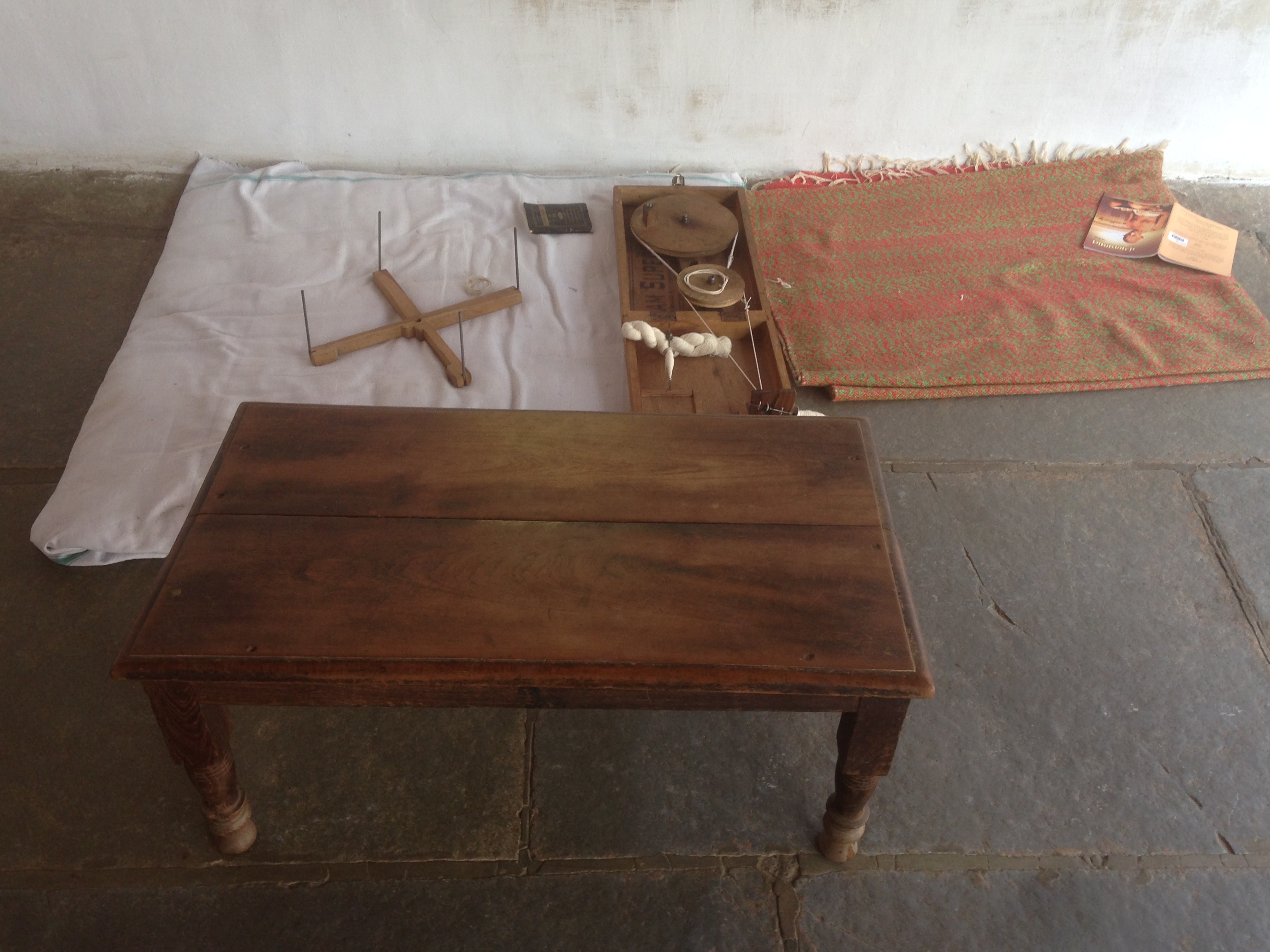 Gandhi's desk and portable spinning wheel