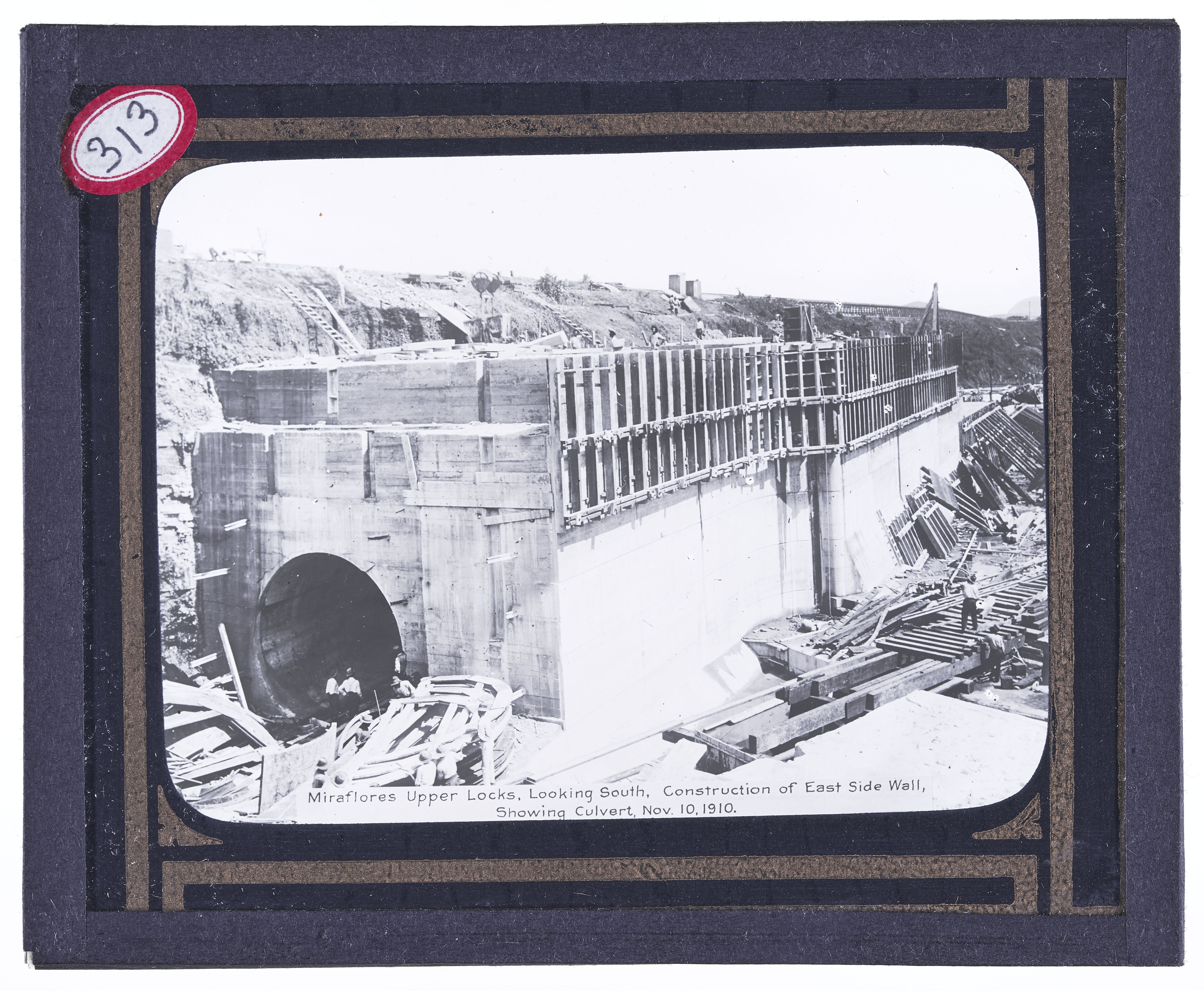 Miraflores Upper Locks, Looking South, Construction of East Side Wall, Showing Culvert, November 10,