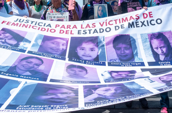 Banner listing missing women in Mexico