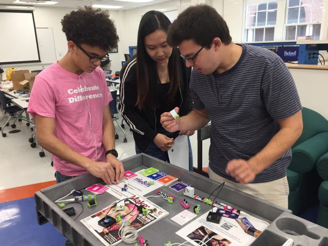 Justin, Minglu, and Tyler in the Maker-E