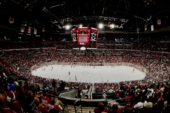 Audience view of a hockey game